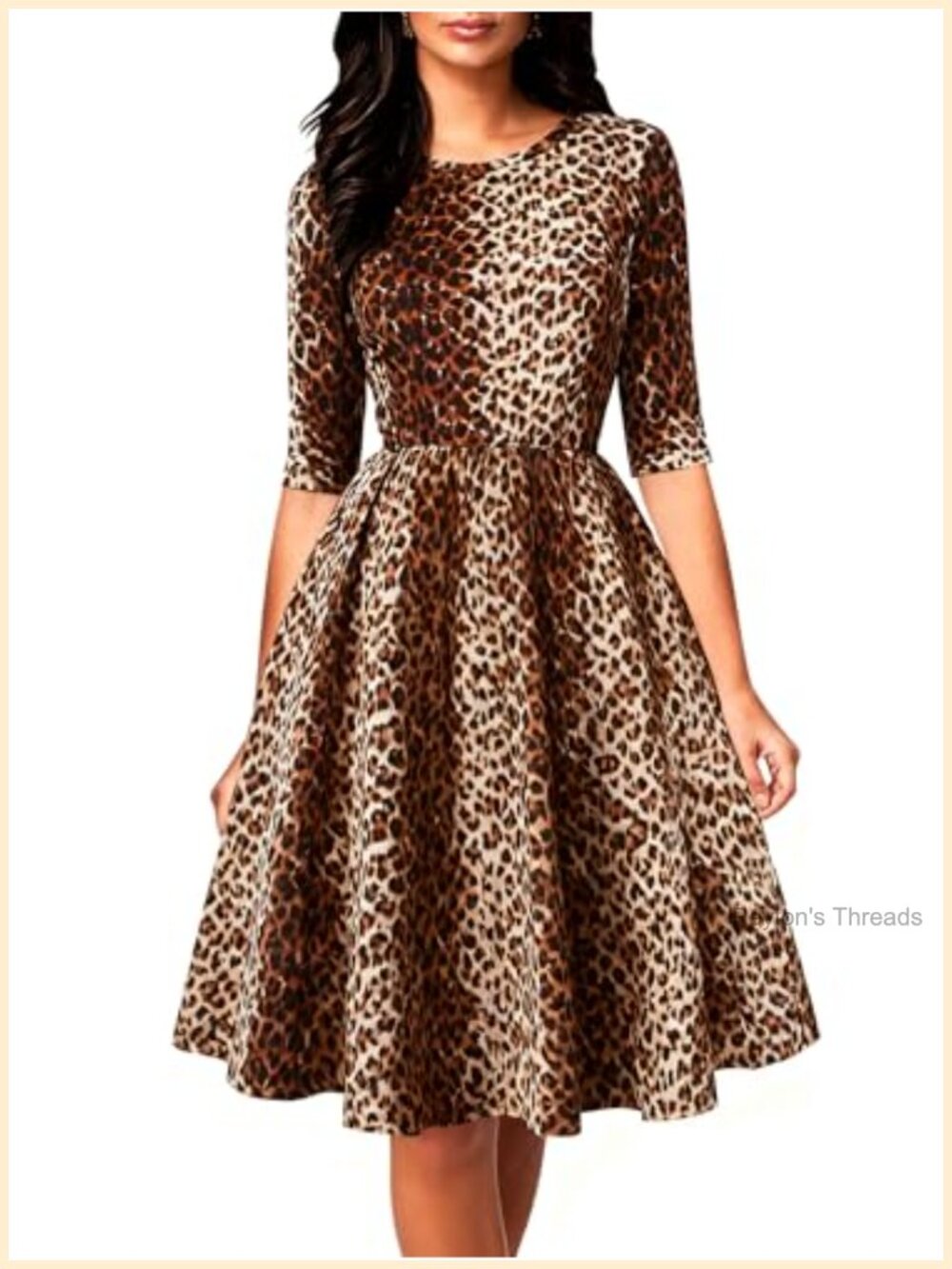 Vintage Swing Dress Half Sleeve O-Neck Pockets High Waist Stretchy Cocktail